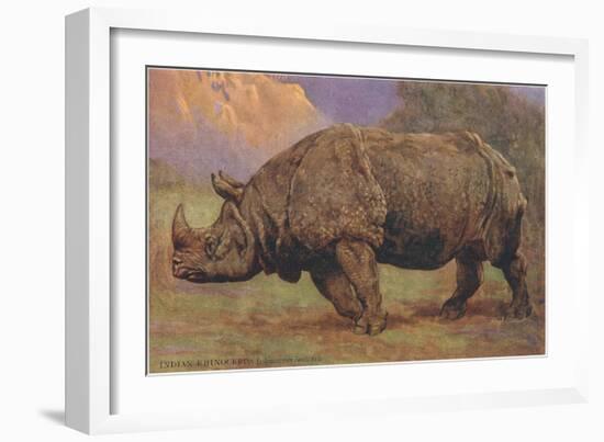 Charging Indian Rhinoceros-null-Framed Premium Giclee Print