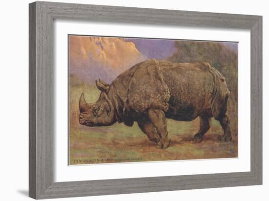 Charging Indian Rhinoceros-null-Framed Art Print