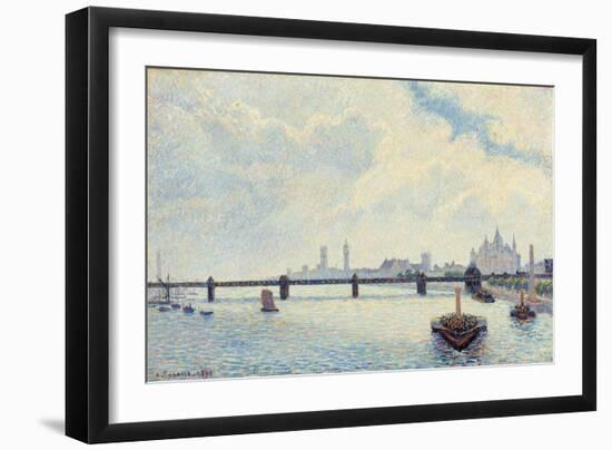 Charing Cross Bridge, London, 1890 (Oil on Canvas)-Camille Pissarro-Framed Giclee Print