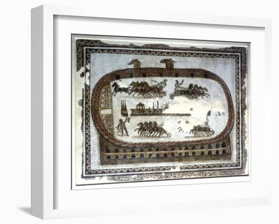 Chariot Race in the Arena, Roman Mosaic, 2nd Century-null-Framed Giclee Print