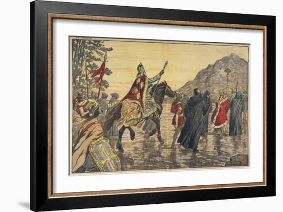 Charlemagne Makes a Pilgrimage to Mont Tombe, Now known as Mont Saint-Michel-null-Framed Art Print