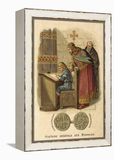 Charlemagne Watching Children Writing at School-null-Framed Premier Image Canvas
