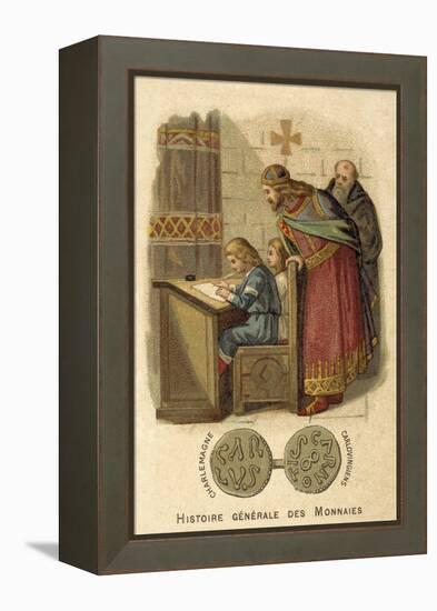 Charlemagne Watching Children Writing at School-null-Framed Premier Image Canvas