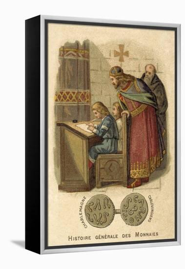 Charlemagne Watching Children Writing at School-null-Framed Premier Image Canvas