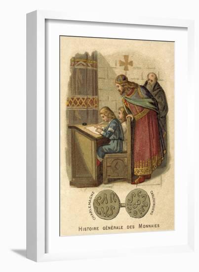 Charlemagne Watching Children Writing at School-null-Framed Giclee Print