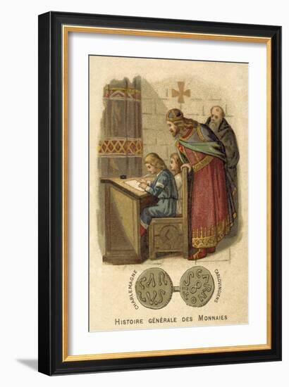 Charlemagne Watching Children Writing at School-null-Framed Giclee Print