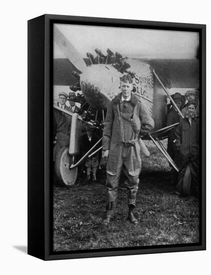 Charles Augustus Lindbergh American Aviator in Flying Clothes-null-Framed Premier Image Canvas