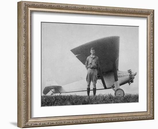 Charles Augustus Lindbergh American Aviator with His Ryan Monoplane the Spirit of St. Louis-null-Framed Photographic Print