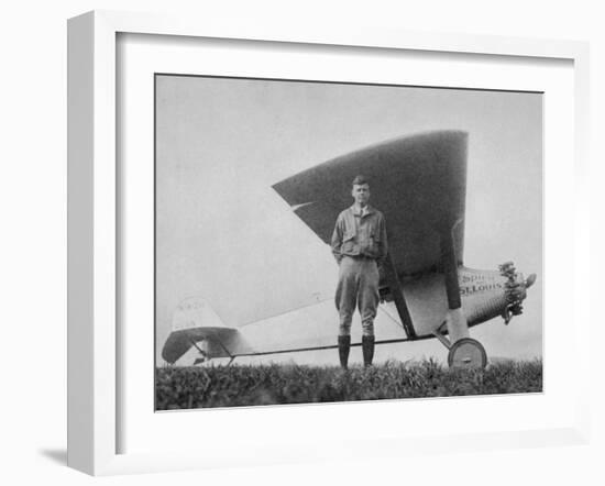 Charles Augustus Lindbergh American Aviator with His Ryan Monoplane the Spirit of St. Louis-null-Framed Photographic Print