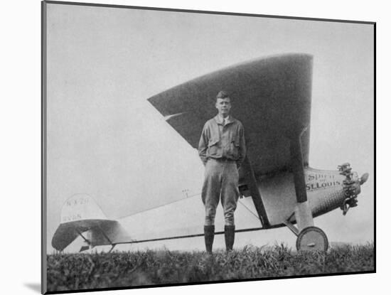 Charles Augustus Lindbergh American Aviator with His Ryan Monoplane the Spirit of St. Louis-null-Mounted Photographic Print