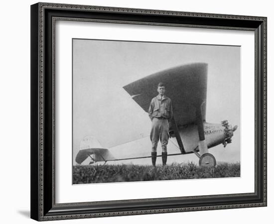 Charles Augustus Lindbergh American Aviator with His Ryan Monoplane the Spirit of St. Louis-null-Framed Photographic Print