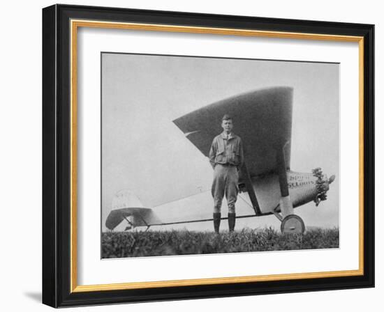 Charles Augustus Lindbergh American Aviator with His Ryan Monoplane the Spirit of St. Louis-null-Framed Photographic Print