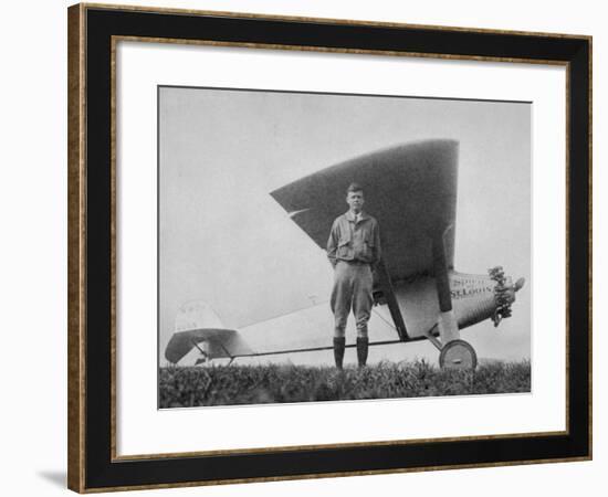 Charles Augustus Lindbergh American Aviator with His Ryan Monoplane the Spirit of St. Louis-null-Framed Photographic Print