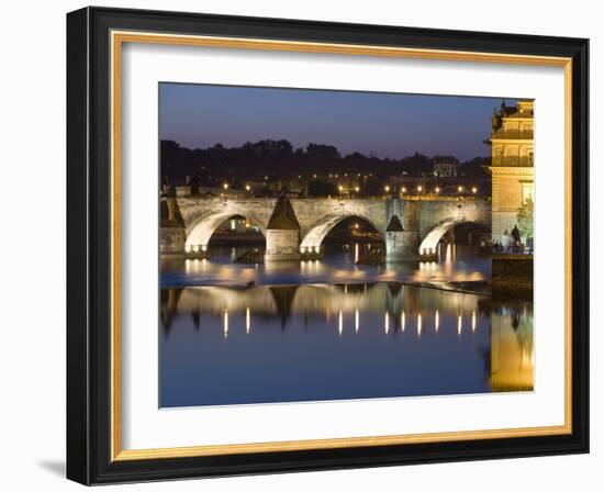 Charles Bridge and Smetana Museum Reflected in the River Vltava, Old Town, Prague, Czech Republic-Martin Child-Framed Photographic Print