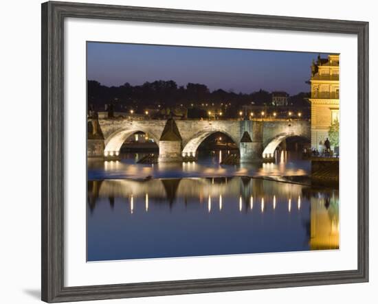 Charles Bridge and Smetana Museum Reflected in the River Vltava, Old Town, Prague, Czech Republic-Martin Child-Framed Photographic Print