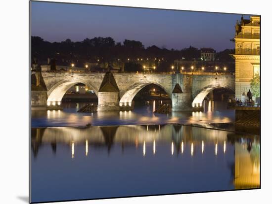 Charles Bridge and Smetana Museum Reflected in the River Vltava, Old Town, Prague, Czech Republic-Martin Child-Mounted Photographic Print