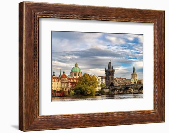 Charles Bridge and Vlata River at sunset in Prague, Czech Republic-Chuck Haney-Framed Photographic Print