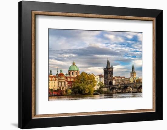 Charles Bridge and Vlata River at sunset in Prague, Czech Republic-Chuck Haney-Framed Photographic Print