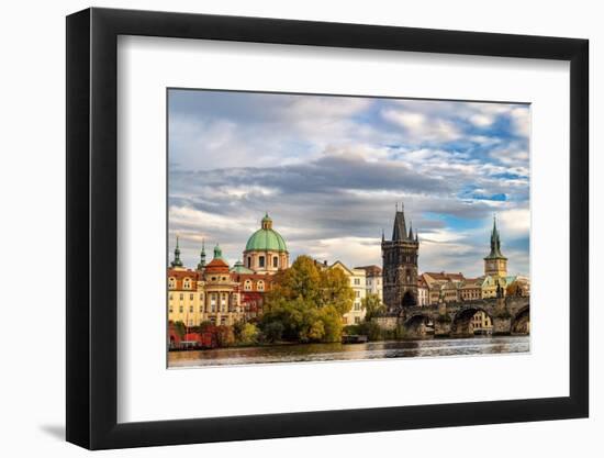 Charles Bridge and Vlata River at sunset in Prague, Czech Republic-Chuck Haney-Framed Photographic Print
