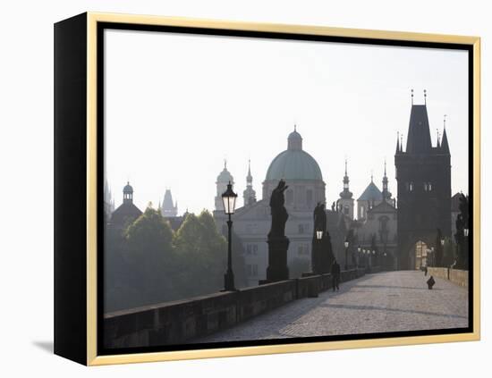 Charles Bridge, Church of St. Francis Dome, Old Town Bridge Tower, Old Town, Prague, Czech Republic-Martin Child-Framed Premier Image Canvas