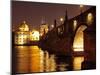 Charles Bridge over the River Vltava at Night, UNESCO World Heritage Site, Prague, Czech Republic,-Hans Peter Merten-Mounted Photographic Print