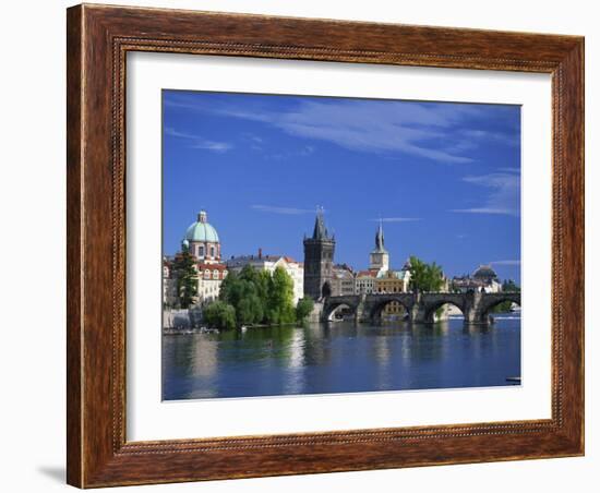 Charles Bridge over the Vltava River and City Skyline of Prague, Czech Republic, Europe-Nigel Francis-Framed Photographic Print