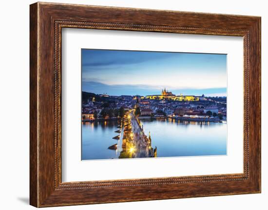 Charles Bridge, Prague Castle and St. Vitus Cathedral, Prague, Bohemia, Czech Republic-Christian Kober-Framed Photographic Print