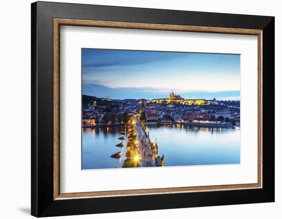 Charles Bridge, Prague Castle and St. Vitus Cathedral, Prague, Bohemia, Czech Republic-Christian Kober-Framed Photographic Print