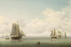 An English Frigate and Coastal Craft Becalmed by Moonlight-Charles Brooking-Framed Giclee Print