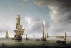 A British Trading Ship from the East India Company, Caught in a Storm Wind. Oil on Canvas, 18Th Cen-Charles Brooking-Giclee Print