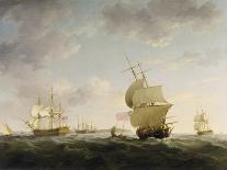 Trading Ship and a Royal Yacht Beaten in the Wind, off the Coast of Dover (England). Oil on Canvas,-Charles Brooking-Framed Giclee Print
