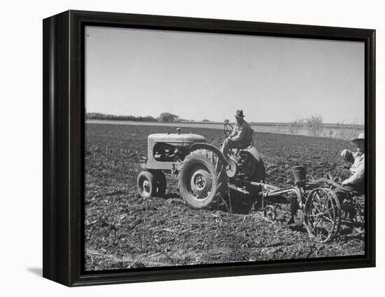 Charles C. Todd and Boyd Green Using the Tractor on the Country Farm-null-Framed Premier Image Canvas