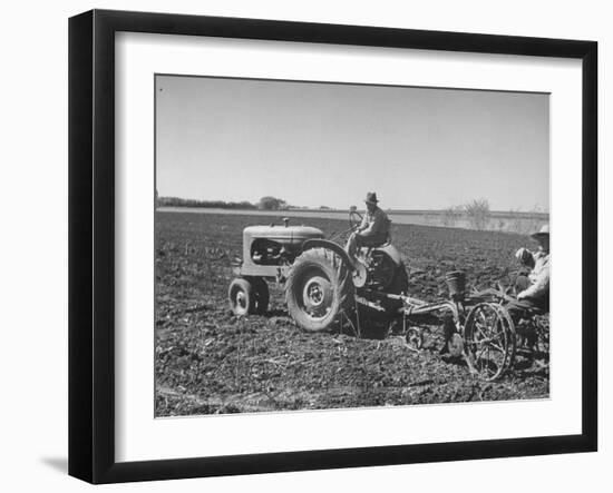 Charles C. Todd and Boyd Green Using the Tractor on the Country Farm-null-Framed Photographic Print