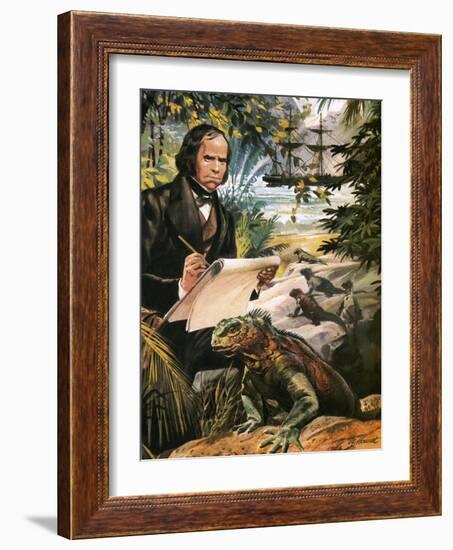 Charles Darwin on the Galapagos Islands-Andrew Howat-Framed Giclee Print