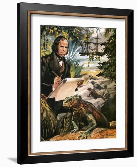 Charles Darwin on the Galapagos Islands-Andrew Howat-Framed Giclee Print