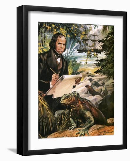 Charles Darwin on the Galapagos Islands-Andrew Howat-Framed Giclee Print