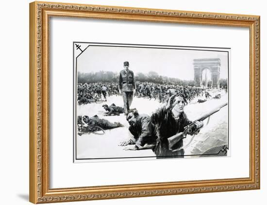 Charles de Gaulle Takes His Victory Walk Down the Champs Elysses During the Liberation of Paris-Graham Coton-Framed Giclee Print