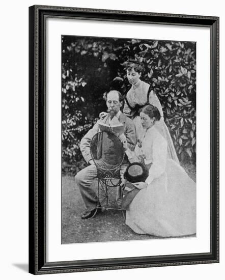 Charles Dickens English Writer at His Home at Gadshill in Kent with His Daughters Kate and Mary-null-Framed Photographic Print