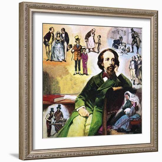 Charles Dickens with His Characters-Ralph Bruce-Framed Giclee Print