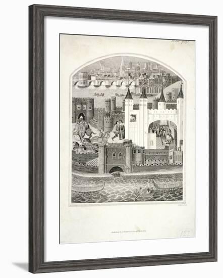 Charles Duc D'Orleans Imprisoned in the Tower of London with London Bridge in the Background, 1803-James Basire II-Framed Giclee Print