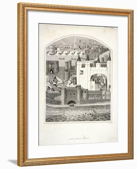 Charles Duc D'Orleans Imprisoned in the Tower of London with London Bridge in the Background, 1803-James Basire II-Framed Giclee Print
