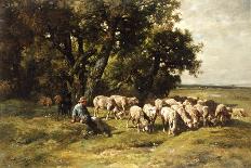 A Shepherdess and Sheep in a Barbizon Landscape-Charles Emile Jacque-Giclee Print