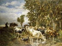 Herd of Cows at a Drinking Pool-Charles Emile Jacque-Framed Premier Image Canvas