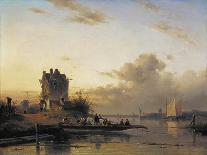 Crossing the River in the Evening Lighht, 1844-Charles Henri Joseph Leickert-Giclee Print