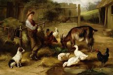 A Boy with Poultry and a Goat in a Farmyard-Charles Hunt-Giclee Print