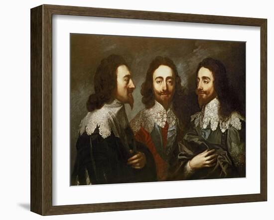 Charles I in Three Positions (1600-49) Painting after Van Dyck-Carlo Maratta or Maratti-Framed Giclee Print