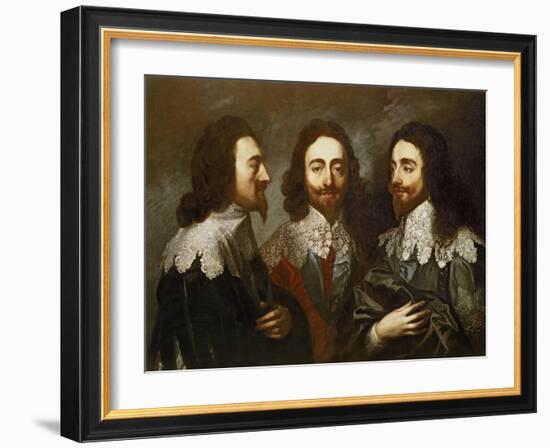 Charles I in Three Positions (1600-49) Painting after Van Dyck-Carlo Maratta or Maratti-Framed Giclee Print