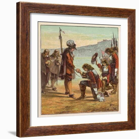 Charles II Lands at Dover and is Saluted as King of England by General Monk Who Kneels Before Him-Joseph Kronheim-Framed Art Print