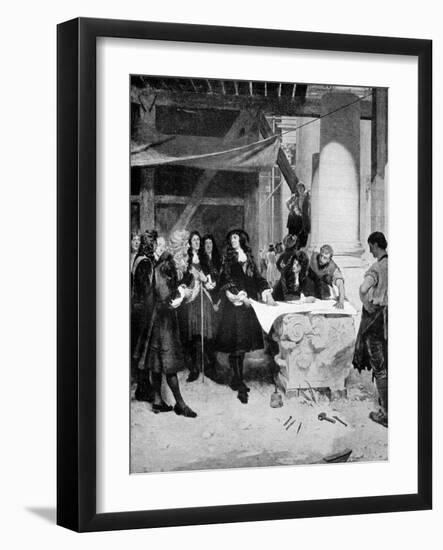 Charles II Visiting Sir Christopher Wren During the Building of St Paul's Cathedral, London, 1909-John Seymour Lucas-Framed Giclee Print