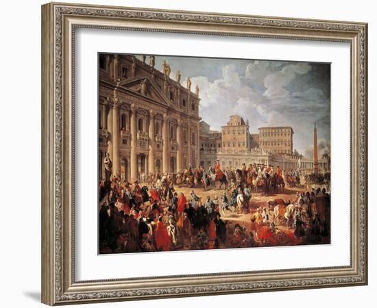 Charles III Visiting Saint Peter's Basilica, Rome, 1746-Giovanni Paolo Pannini-Framed Giclee Print